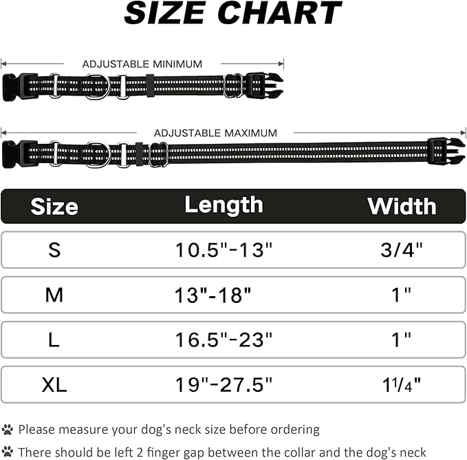Martingale Dog Collar, Adjustable Nylon Reflective Collar with Buckle No Pull Dog Collar for Small Medium Large Dogs (Black S)
