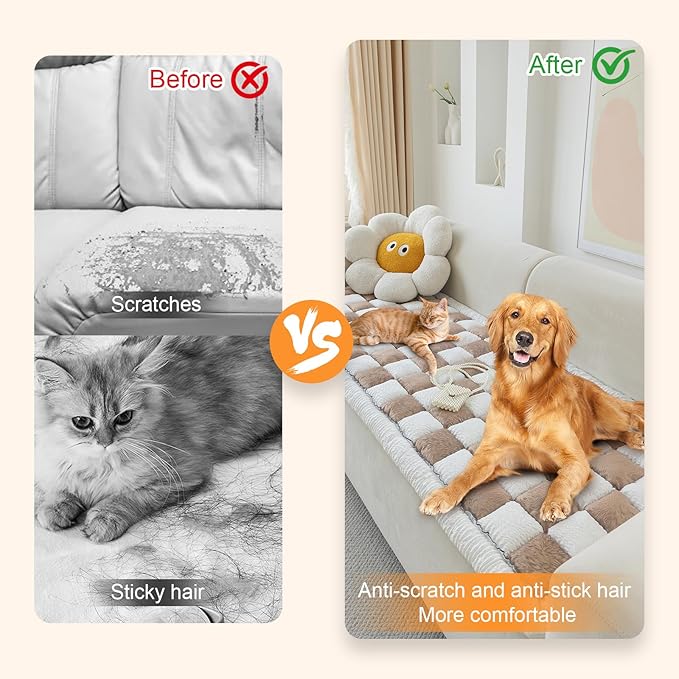 Dog Couch Cover for Washable, Non-Slip Plaid Square Sofa Cushion Protector, Soft, and Multi-Functional Pet Friendly Sofa Cover for Cats Dogs (27.6 x 82.7 inch, DarkCoffee)