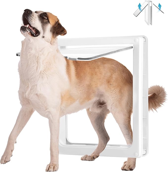 Dog Door for Interior and Exterior Doors, Upgrade Thicken Dog Doors for Large Dogs，Plastic Doggy Door and Cat Door with Security Cover and Magnetic Flap， Easy to Installation（Large, White）