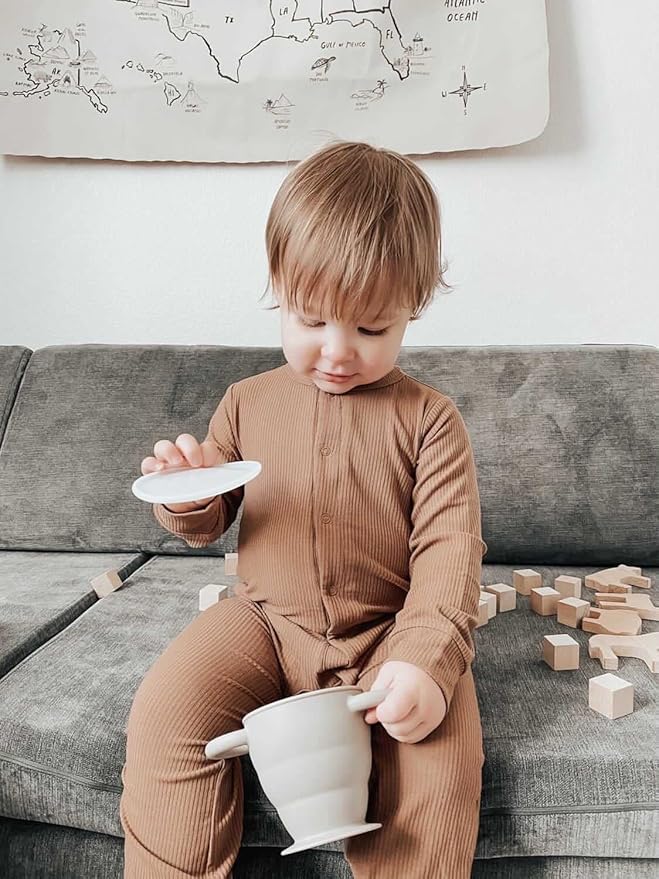 BraveJusticeKidsCo. | Snack Attack II Snack Cup | Collapsible Silicone Snack Container | Toddler and Baby Snack Catcher Lid (Desert Sage)