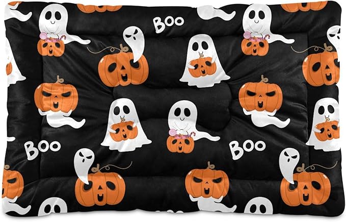 Pet Bed Halloween Ghost Boo Pumpkin Dog Bed Mat Absorbing Non Slip Pad Pet Sleeping Mat for Small, Medium, and Large Dogs Puppy Cat 36 in x 24 in