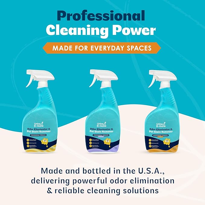 Urine B-Gone, Professional Enzyme Odor Eliminator & Pet Stain Remover, Human, Cat & Dog Urine Cleaner, Effective on Laundry, Carpets & More, Citrus Scent, 32oz, Pack of Two