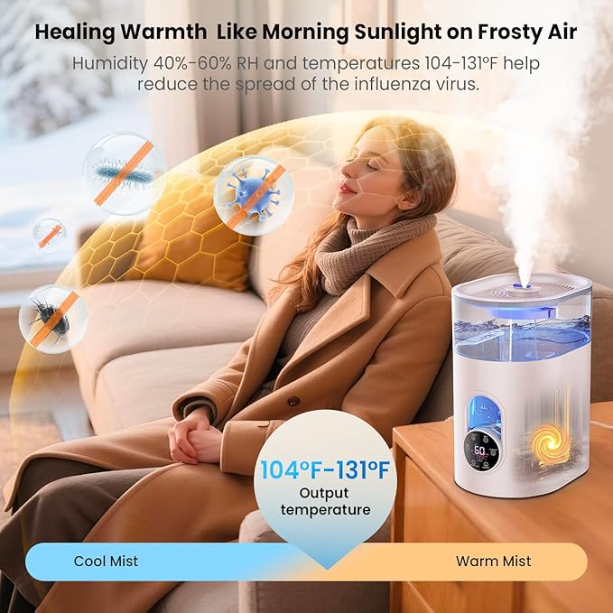Humidifiers for Bedroom Large Room Home - GloryAir 6L Quiet Top Fill Cool & Warm Mist Humidifier with Smart Humidity Control, Remote Control, 7-Color Light, Humidistat, Oil Diffuser for Plants & Baby