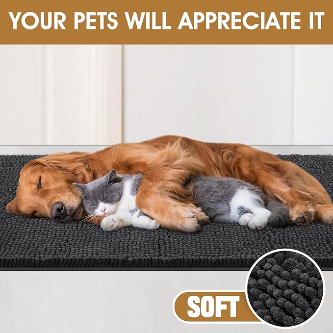 IM HOME Extra Large 60" x 36" Dark Grey Dog Door Mats for Muddy Paws, Chenille Absorbent Dog Mat, Non Slip Heavy Mud Mat for Dogs, Soft Pet Bed Mat for Entryway, Mud Paws, Inside Floor