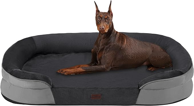 Dwanton Orthopedic Dog Bed for Extra Extra Large Dogs with Gel Memory Foam, Waterproof Dog Sofa, Washable Pet Bed with Four Sided Bolster Cushion, Removable Cover & Non-Slip Bottom, 48", Dark Gray
