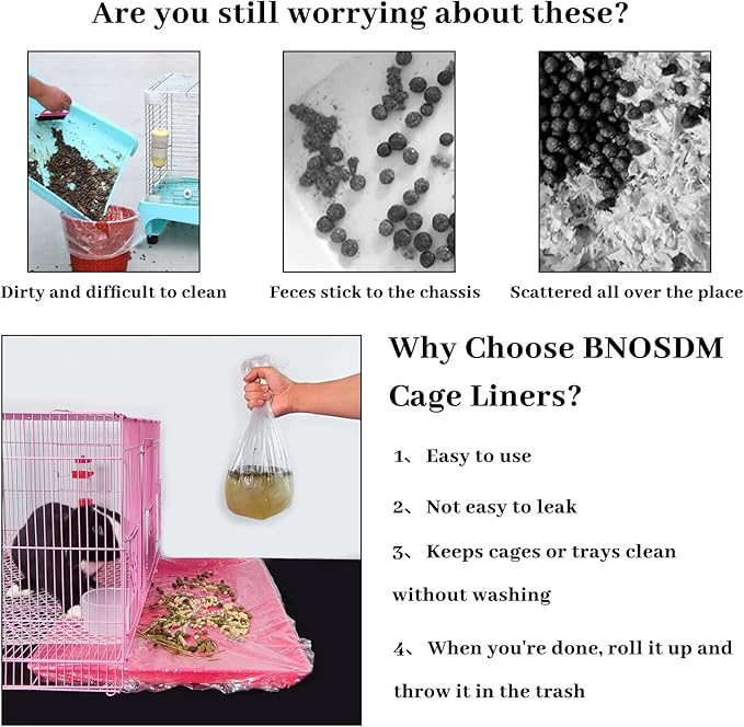 BNOSDM 100 PCS Disposable Rabbit Cage Liner Plastic Guinea Pig Cage Bedding Hamster Litter Pan Bags Universal Toilet Film for Bunny Chinchilla Ferret Hedgehog Small Animals (47")