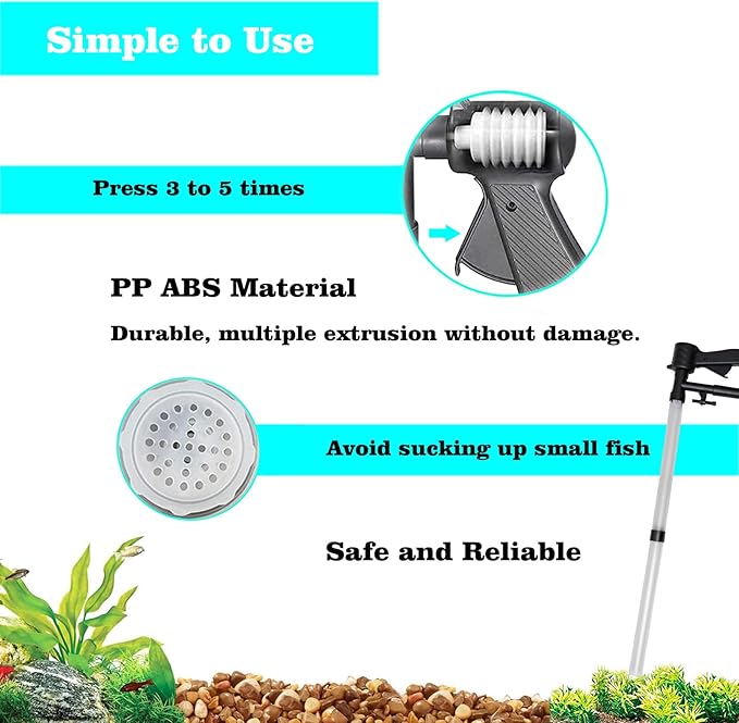 Carefree Fish Aquarium Gravel Cleaner 15~30In with 6Ft Water Hose Fish Tank Water Changer Sand Vacuum with Skimmer Net and Long Handle Sponge Brush Algae Scraper