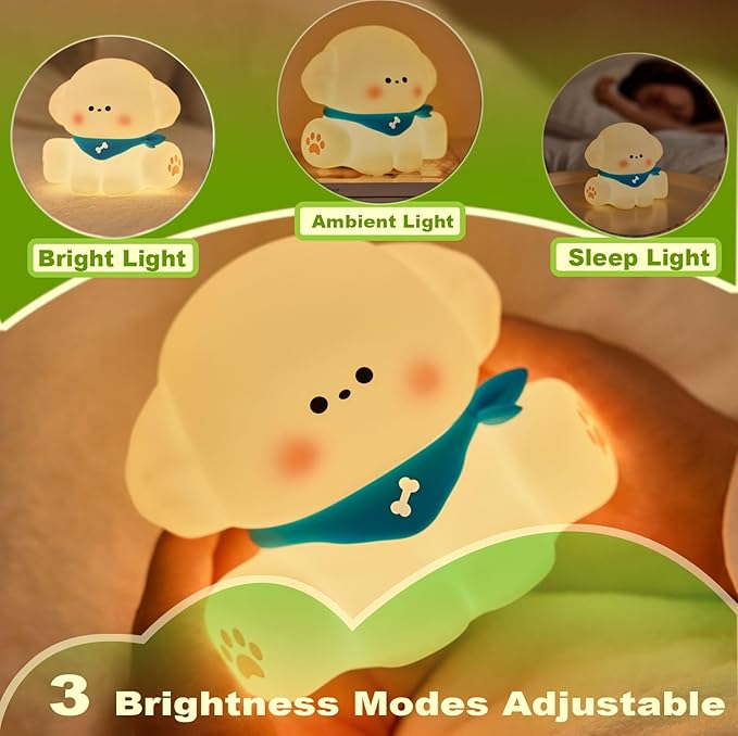 DREAMING MY DREAM Puppy Night Light for Kids Lamp,Soft Silicone Nursery Light for Baby Room and Toddler Toy,Portable Dimmable Rechargeable Animal Lights for Girls and Boys