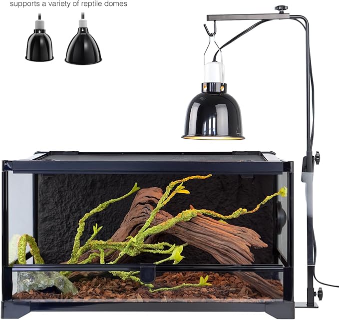 Reptile Lamp Stand – Adjustable Height Heat Lamp Holder for Terrariums & Tanks – Sturdy Metal Clamp & Riser for Bearded Dragon, Turtle, Snake Tank Accessories,Max. Terrarium Height: 14 inches