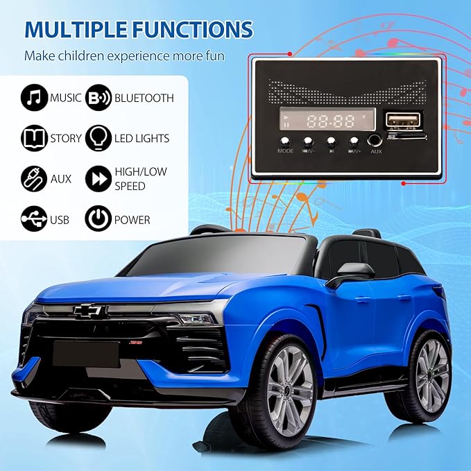 Hetoy 24V 2-Seater SUV Licensed Chevrolet Blazer Ride On Car Toy w/Parent Remote Control, 3 Speeds, Wireless Music, MP3 Player, Electric Car for Kids Ages 3-8, Blue