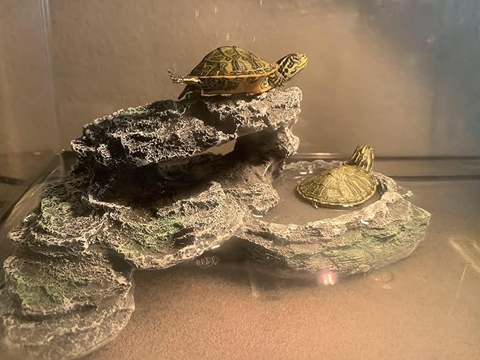 PINVNBY Reptile Hide Resin Turtles Dock for Aquarium (Size: 7.1 x 4.7 x 2.7 inches), Turtle Basking Platform for Small Size Snake Crested Gecko Lizard Frogs Newts