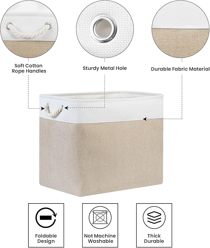 Bidtakay Storage Baskets for Shelves 17x12x15 in Beige Clothes Bins Storage for Closet Set of 2 Large Organization Baskets for Bedroom Blankets Dog Toy Basket Nursery Baby Baskets with Handles