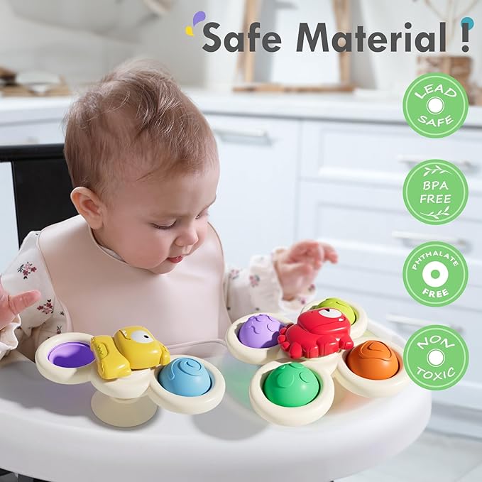 ALASOU 3PCS Pop Suction Cup Spinner Toys for 1 Year Old Boy Girl|Novelty Spinning Tops Toddler Toys Age 1-2|Sensory Baby Bath Toy for Toddlers 1-3|12 18 Months Boy Birthday Gift for Infant