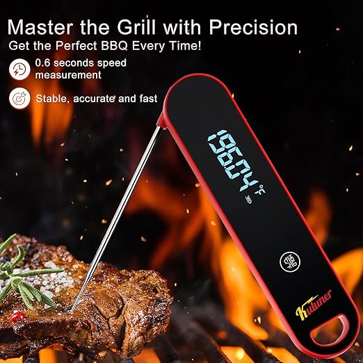 The Latest Thermocouple Instant Reading Meat Thermometer Digital,Faster Less Than 0.6 Second Response,IP67 Waterproof Thermometer Suitable for Grilling, Cooking,BBQ Gifts for Men (Red)