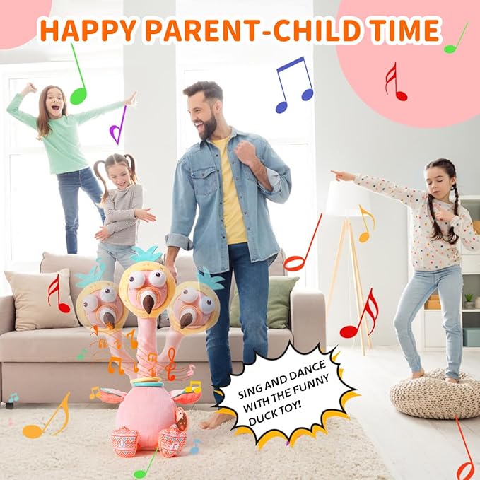Jollybaby Plush Talking Singing Dancing Musical Flamingo Toy for Toddlers 1-3 Just Like Cactus Toy, Music Mimicking Interactive Toy for Crawling Kids, Sensory Stuffed Toy Gift for Baby 0-6-12 Month