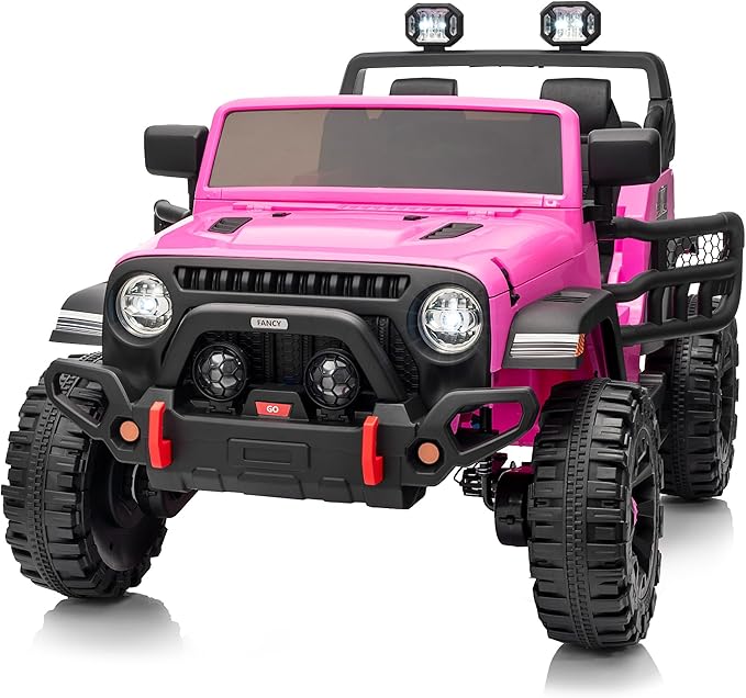 2 Seater Ride on Car Truck, 12V Kids Electric Ride on Toy for Big Kids Age 3-8 w/Remote Control- Hot Pink