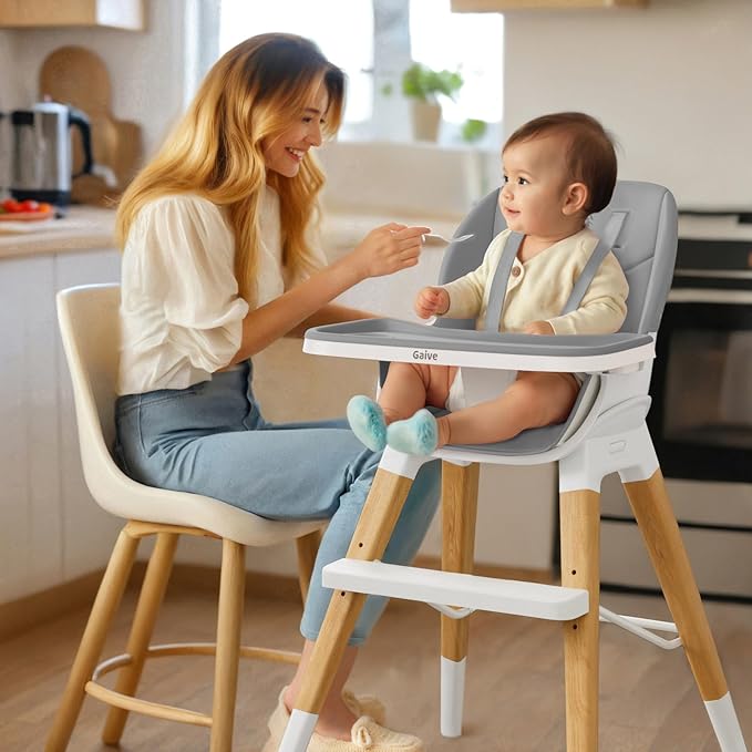 8 in 1 Highchair, Convertible Wooden Baby High Chair with Tray, Adjustable High Chair for Babies and Toddlers, Easy to Clean, Grow with Family|Booster|Learning Table|High Stool