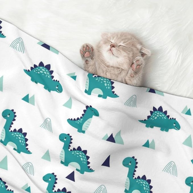 Pet Blanket for Couches and Beds, Funny Dinosaur Green, Reversible Double Sided Plush Design with Soft Bumpy Texture and Smooth Surface, Furniture Protector