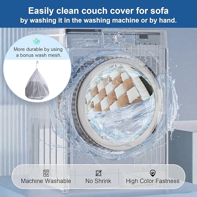 Dog Couch Cover for Washable, Non-Slip Plaid Square Sofa Cushion Protector, Soft, and Multi-Functional Pet Friendly Sofa Cover for Cats Dogs (27.6 x 59.06 inch,DarkCoffee)