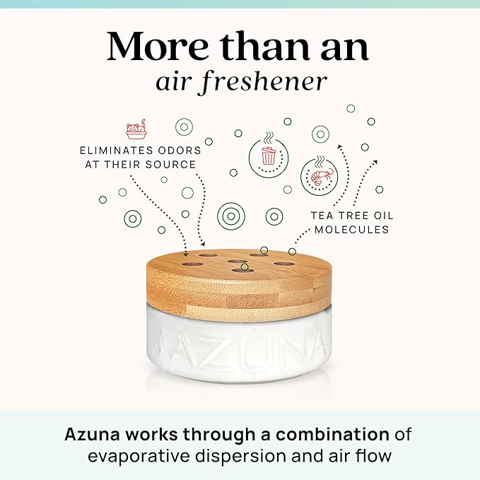 Azuna Air Freshener & Odor Eliminator Gel 4 Room Kit, Includes (4) 8 oz. Empty Luxe Glass Jars & 24 oz. Refill with Tea Tree Essential Oil, Amalfi Breeze, Works 24/7 for 60-90 Days