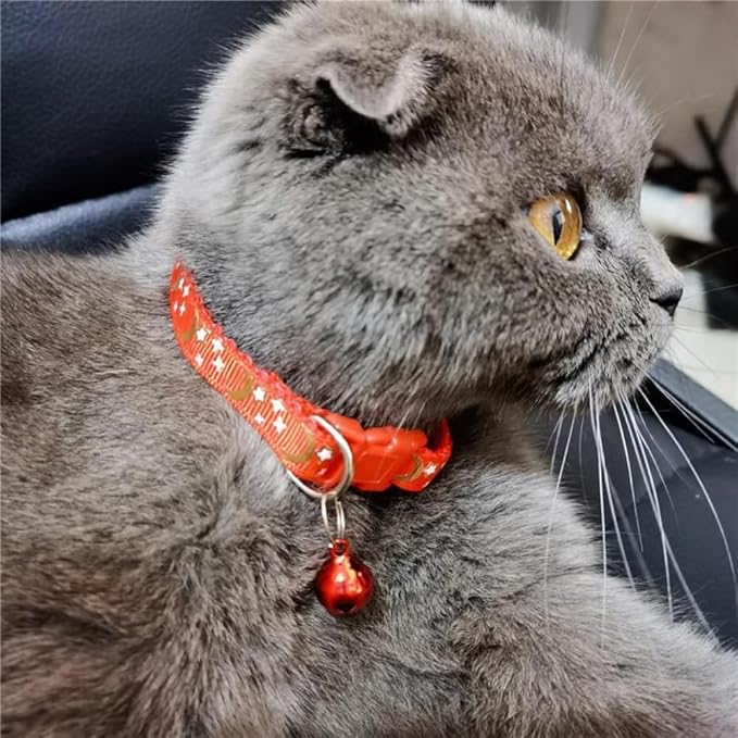 Reflective Cat Collars Breakaway with Bell Moons Stars 2 Pack Girl Boy Pet Kitten Collar Adjustable 7.5-12.5 Inch (Purple)
