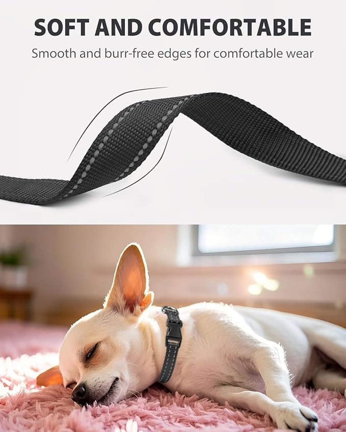 Joytale Small Dog Collar, Reflective and Adjustable Nylon Collar with Quick-Release Buckle, Lightweight No-Choke Design for Puppy and Extra Small Dogs, Black, XS