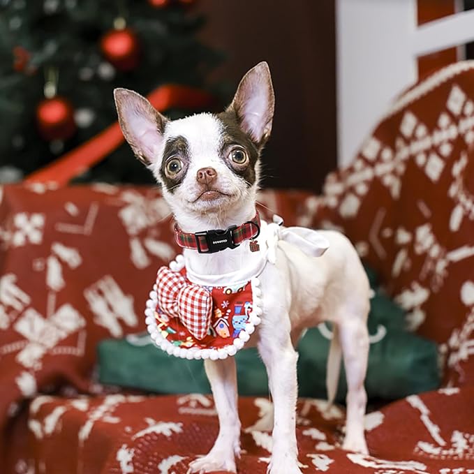 DOGWONG Christmas Plaid Dog Collar, Cute Adjustable Red Collar for Boy and Girl Dogs, Dog Collar with Strong Plastic Buckle for Small Medium Large Dogs,XL
