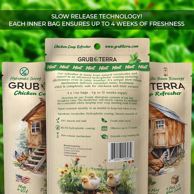 GrubTerra Coop Refresher Zero Odor Freshener for Chicken Pen, Suitable for Chicken Waterer and Chicken Feeder, Smell Control Solution for Clean and Fresh Chicken Living Environment