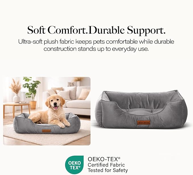 Modern Threads Luxury Dog Bed - Comfortable Tufted Velvet Cushion for Small to Large Dogs - Machine Washable - Durable & Cute Sleep Space for Pets - Pamper Your Pet with Cozy Beds - Charcoal