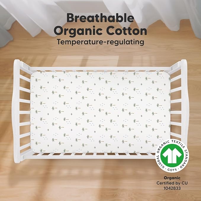KeaBabies 2-Pack Organic Crib Sheets for Boys, Girls - 52x28 Fitted Crib Mattress Sheet Neutral, Breathable Jersey Cotton Cover for Baby Bed, Toddler Mattress, Soft & Cute Prints (Roarsome)