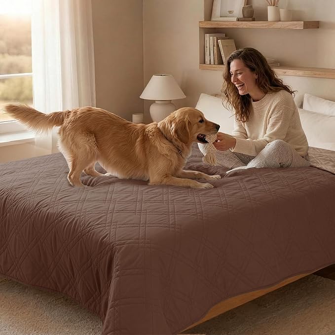 100% Waterproof Dog Couch Protector, Triple-Layer Waterproof Dog Bed Cover Pet Blanket Reversible 2-Tone Sofa Shield, Non-Slip Furniture Guard for Pets(68×82 Inch, Brown+Taupe)