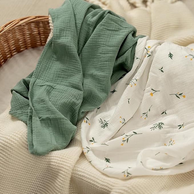 GLLQUEN BABY 2-Pack Muslin Swaddle Blankets for Unisex, Baby Swaddle Blanket for Boys and Girls, Soft Breathable Receiving Blankets Neutral, Newborn Essentials, Registry & Gift, 40 x 38 inches