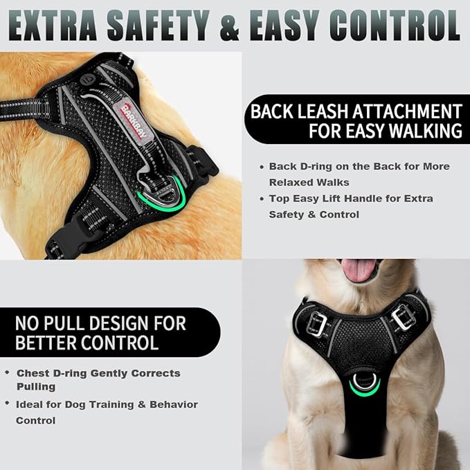 BARKBAY No Pull Dog Harness Large Reflective Dog Harness with Front Clip and Easy Control Handle for Walking Training Running with ID tag Pocket(Black,M)