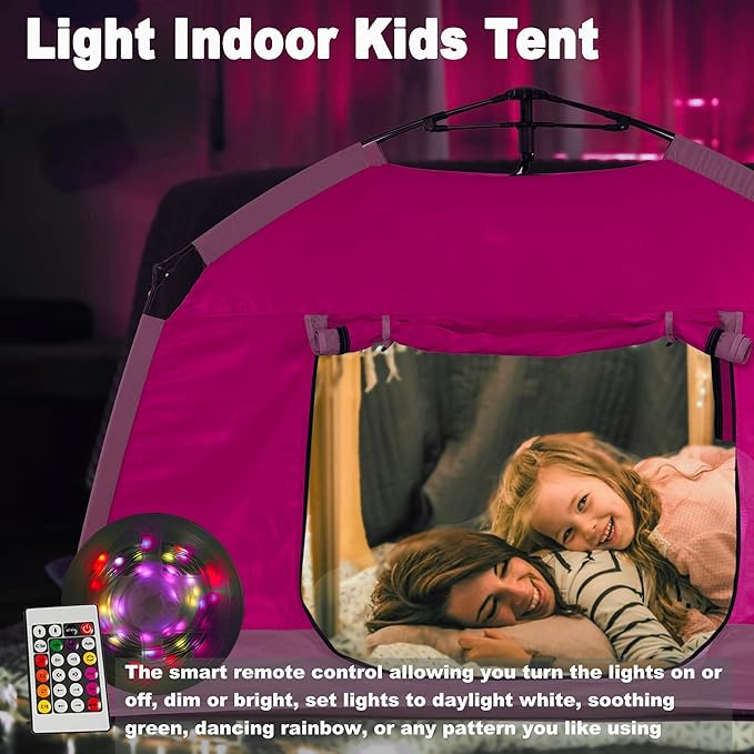 Kids Play Tent-Portable Playhouse Children House -Easy Set up Indoor Outdoor with Carry Bag for Kids-Light Strip Design for Night use -Space for Children and Parents-Birthday