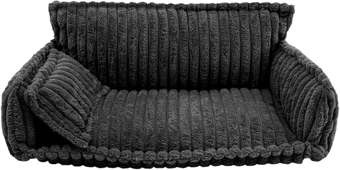 Pet Couch Calming Bed, Pet Couch with Removable Washable Cover, Plush Pets Sofa for Indoor Use, Supportive Orthopedic Dog Bed (Dark Grey)