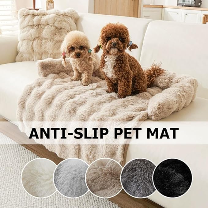 Waterproof Throw Blanket For Dogs & Indoor Cats,Dog Pad Washable Removable Couch Cover,Plush Long Fur Mat with Non Slip Silicone Base,Furniture Protector Gift for New Pet Parents,29.5"x29.5" (Black)