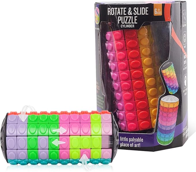 R.Y.TOYS Rotate and Slide Puzzle-Design Patent,Fidget Toys(Restore Order/Create Patterns) 12 Colors,10 Layers-Open Cover for Quick Play,Brain Teaser,Sensory Toys,Birthday Gifts,Easter Basket Stuffers