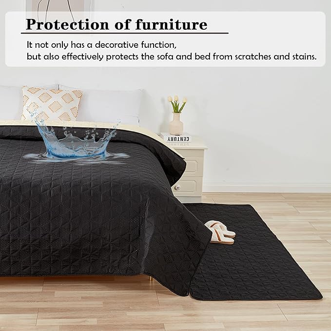 Waterproof Dog Bed Cover Pet Blanket, Soft Pet Couch Covers for Sofa Washable, Bed Couch Sofa Furniture Protector for Puppy Cat Kids (Black,170 * 210 CM)