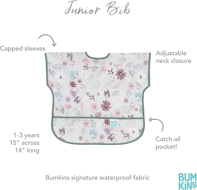 Bumkins Bibs - Toddler Bibs, Waterproof, Large for 1-3 Years, Short Sleeve