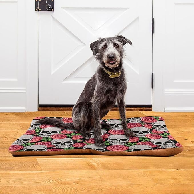 Gothic Skull Roses Pet Bed Cute Dog Bed Mat Absorbing Non Slip Pad Pet Sleeping Mat for Small, Medium, and Large Dogs Puppy Cat 24 in x 18 in