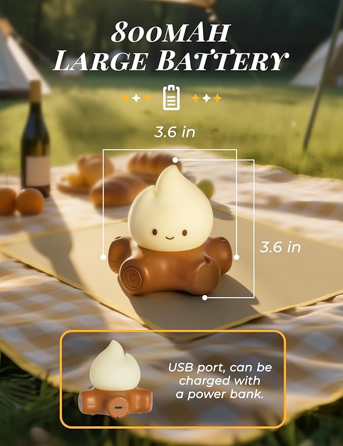 Fake Campfire Lamp, Ambient Lighting, White Noise Soothes The Mood, Portable Rechargeable Night Light, Candlelight Mode Mood Lighting, Bedroom, Desktop, Camping Decor (3Pack)