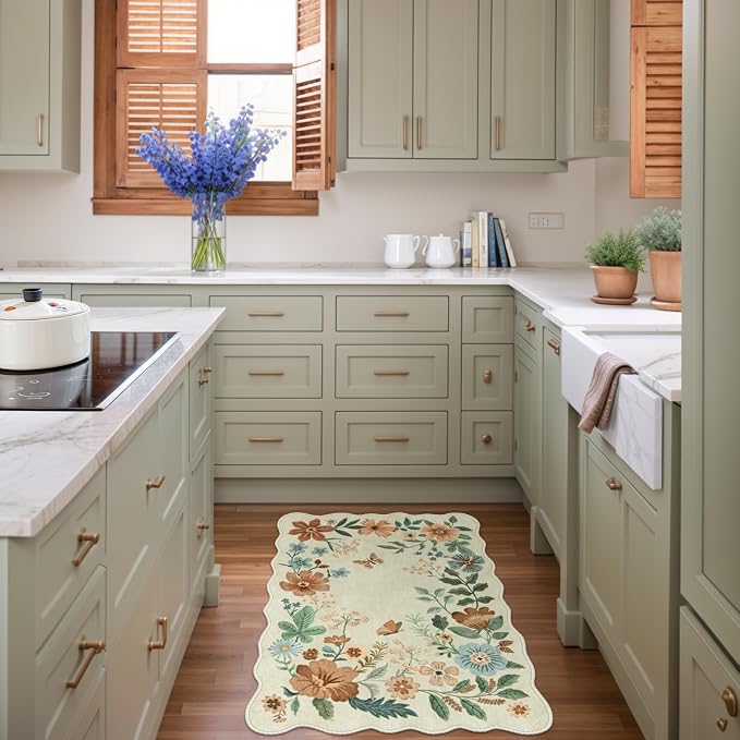 Lahome Floral Small Rug, 2X3 Kitchen Rugs Non Slip Washable Rug Ultra-Thin