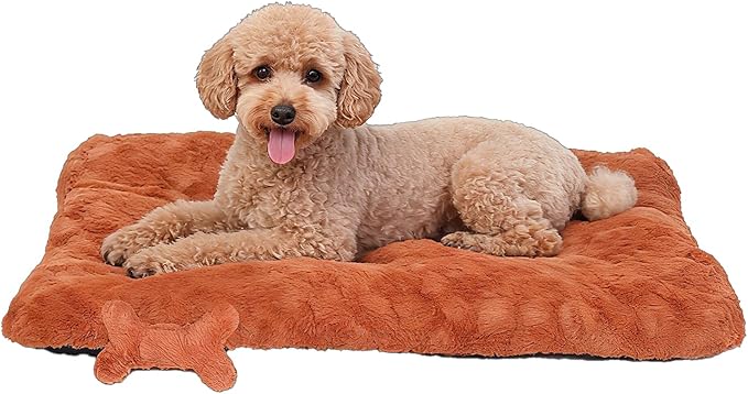 Washable Dog Bed for Small to Large Dogs, Calming Anti Anxiety Medium Dog Bed, Deluxe Plush Faux Fur Crate Beds, Comfy Fluffy Kennel Pad Pet Sleeping Mat with Non-Slip Bottom, 41"x27", Brown