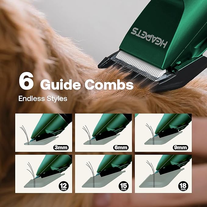 Dog Clippers for Grooming, Low Noise, Electric Quiet, Adjustable Clipper Comb, Rechargeable Cordless Dog Hair Clippers for Dogs Cats Pets, Green