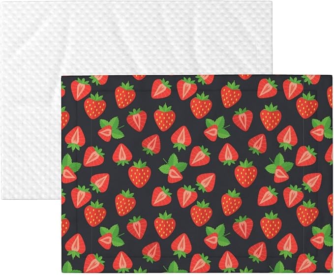 Pet Blanket for Travel and Home, Cute Red Strawberry Pattern Black, Reversible Plush Dot Design with Soft Grip Texture on One Side Perfect for Car Seats Moving Vehicles