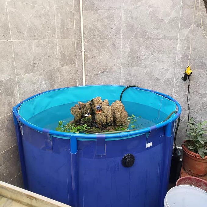 Above Ground Pond, Round Outdoor Fish Pond Pool with Durable Frame,Koi Pond Tank，Koi Fish Pond，PVC Fish Farming,for Store Up Water Irrigation(1350 L)
