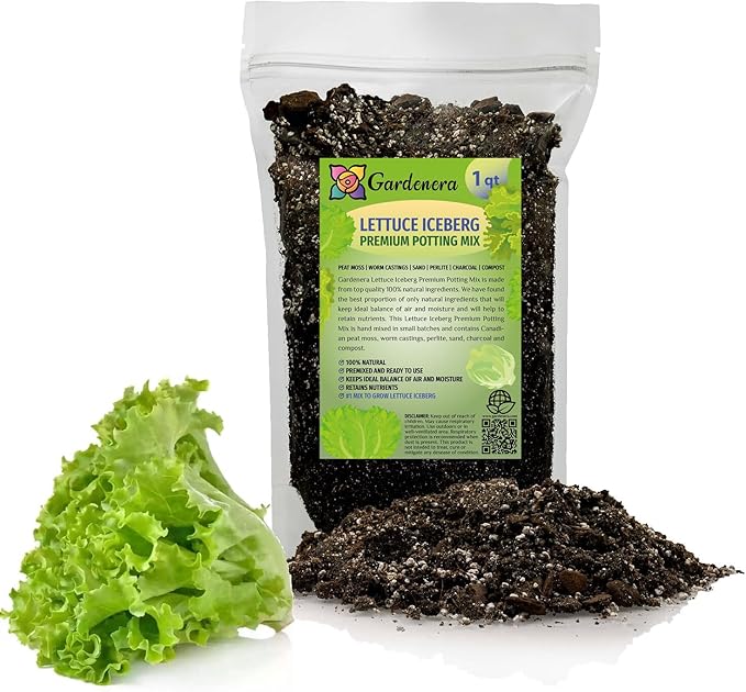 Gardenera Premium Potting Soil Blend for Lettuce Iceberg - The Ultimate Mix for Healthy, Vibrant, and Crisp Lettuce - 1 Quart