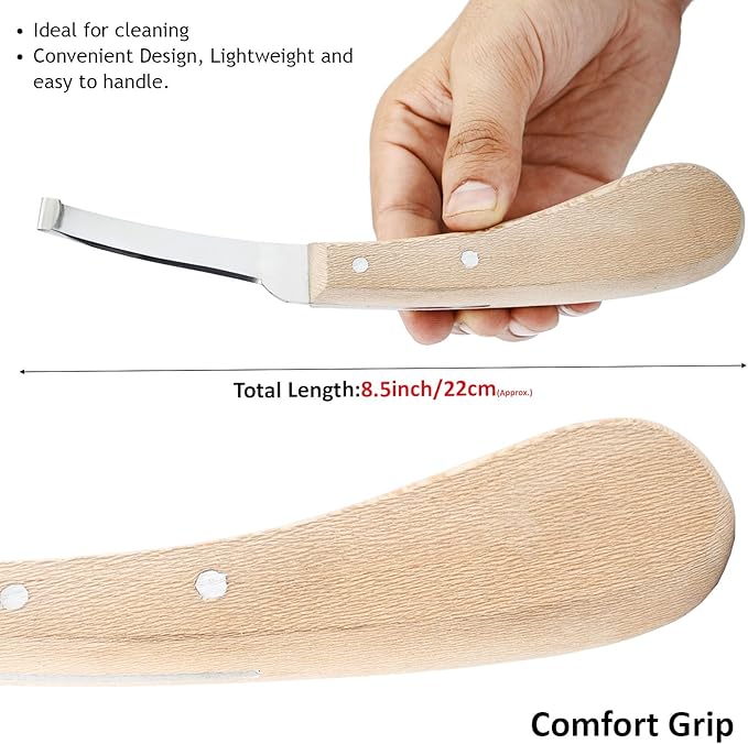 Premium Narrow Blade Farrier Hoof Knife – Professional Hoof Trimming Tool with Wooden Handle & Stainless Steel Blade (White Handle)