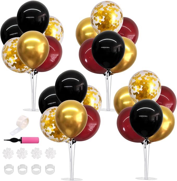 TONIFUL 4 Set Burgundy Red Black Gold Balloon Stand Centerpiece Table Decorations for Graduation Decoration 2025,Christmas Party Decoration,New Year's Eve,Anniversary,Birthday Decorations