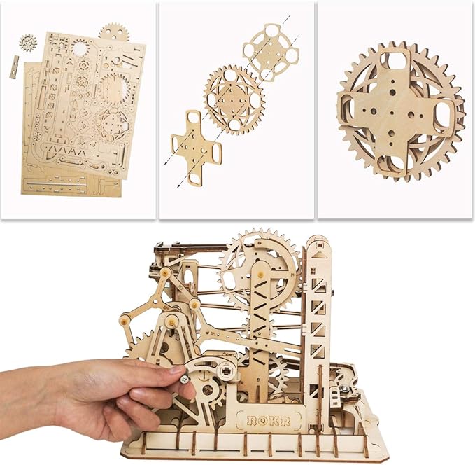 ROKR 3D Wooden Puzzles for Adults-Marble Run Model Building Kit-Wood Model Kit (LG503★Lift Coaster)